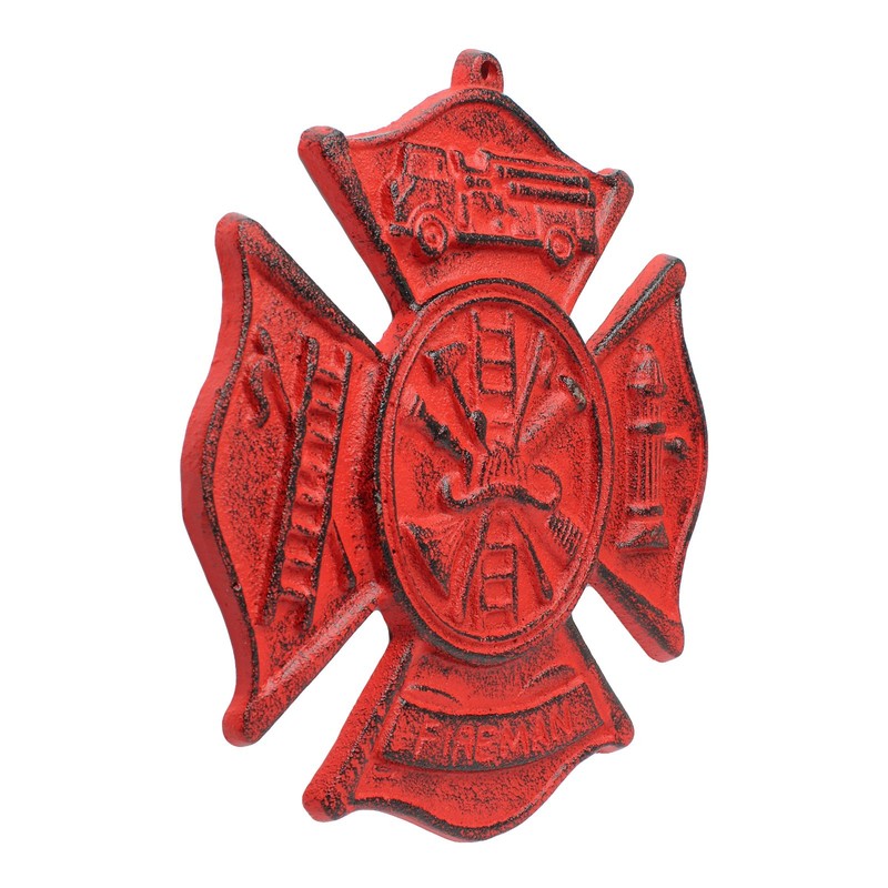 Cast Iron Red Fireman Firefighter Wall Decor Emblem Logo Plaque Maltese Cross gallery