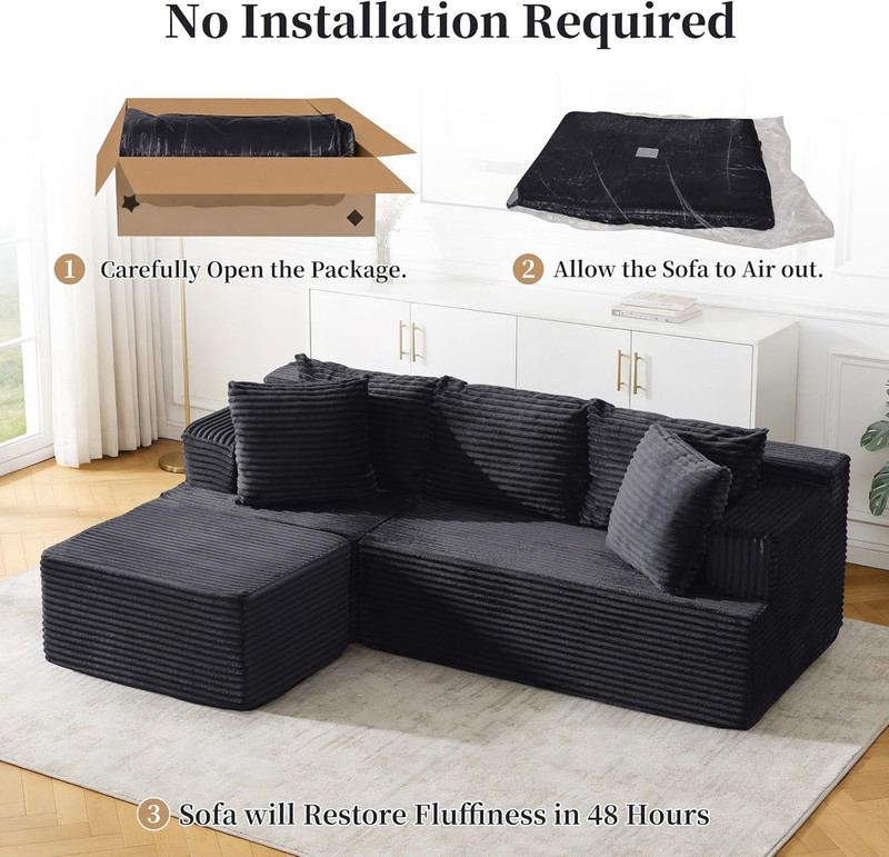 Korser 80" Cloud Modular Sectional Sofa with L-Shaped, Boneless Couches for Livi gallery