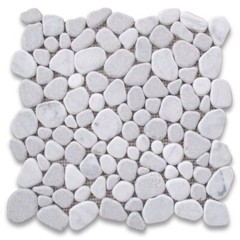 P64T Non Slip Shower Floor Tile Tumbled Carrara Grey Marble Pebble Mosaic