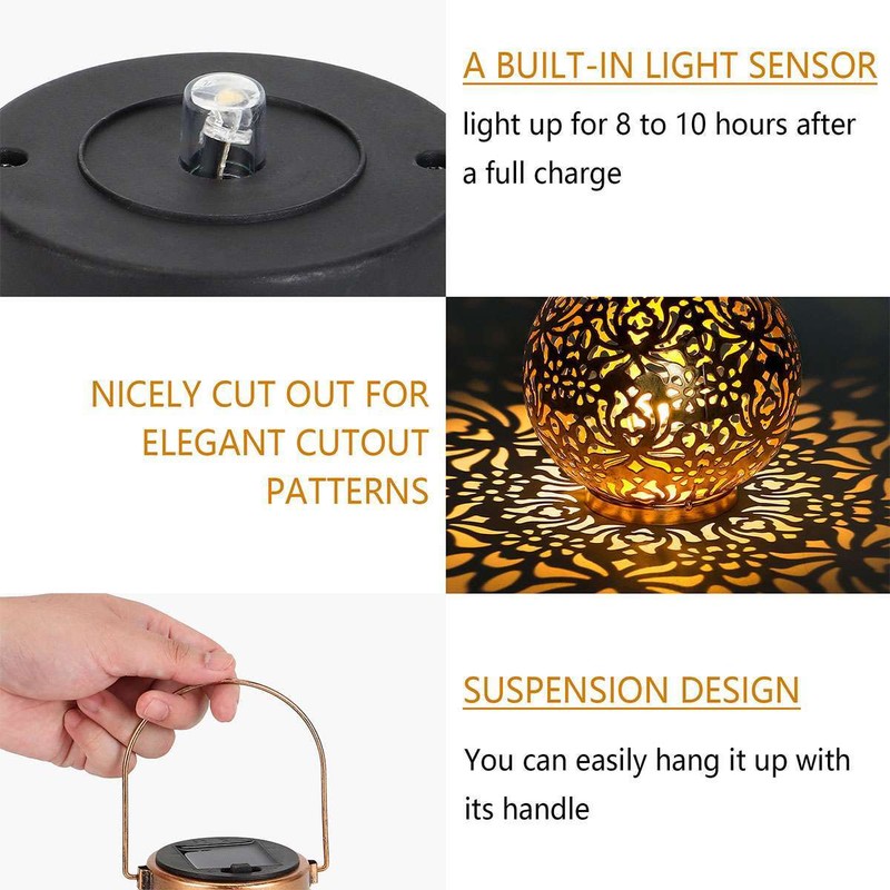 Solar Lantern Hanging Light LED Outdoor Retro Garden Lamp Waterproof Decor gallery