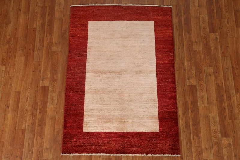 Bordered Ivory/ Red Modern Gabbeh Oriental Area Rug 3'x5' Wool Handmade Carpet gallery