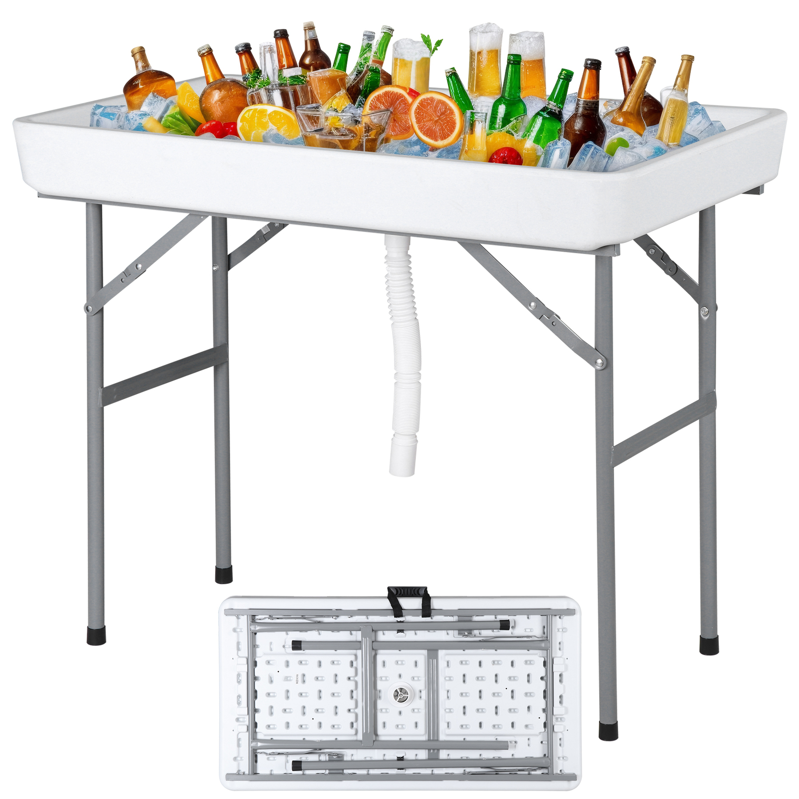 3.4' Foldable Party Ice Bin Table with Edge and Skirt Drain Hose w/5L Bucket gallery