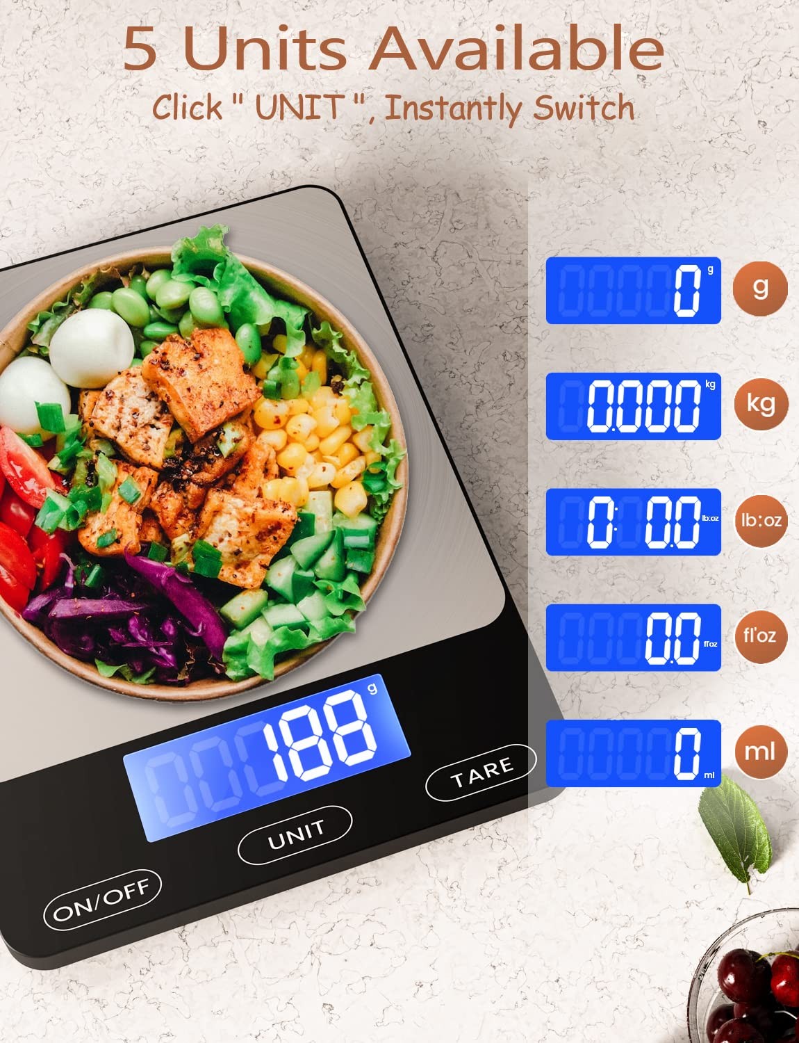 Food Scale 33lb Digital Kitchen Scale for Food Ounces Grams Rechargeable 304 gallery