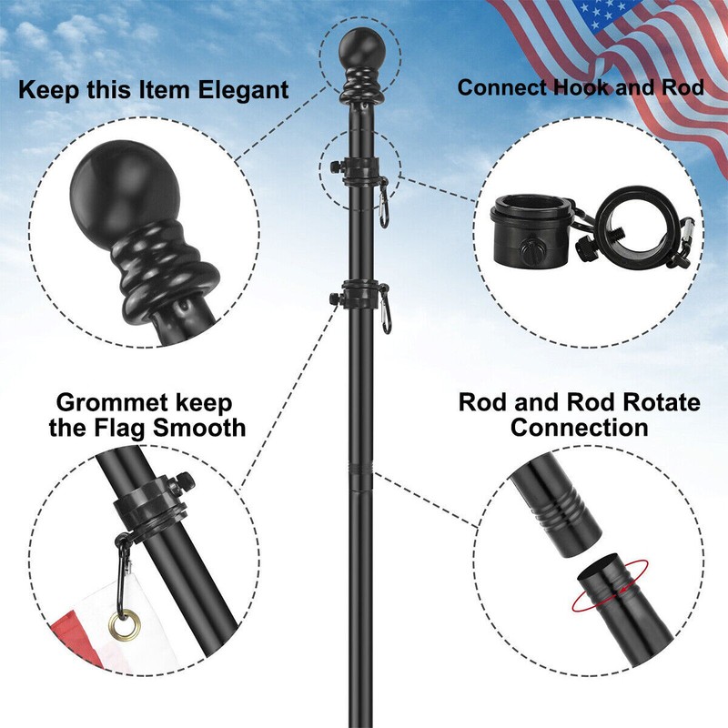 1/2Pack Flag Pole Kit 6Ft Flag Pole House Porch Holder Wall Mounting Bracket gallery