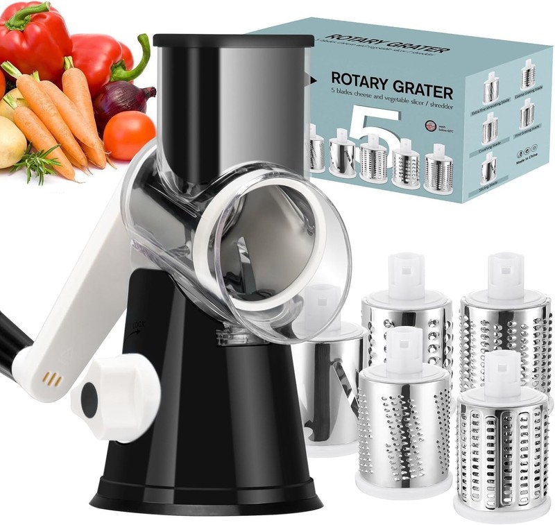 Hand Crank Cheese Grater & Multi-Utility Shredder with 5 Blades - Easy Clean gallery