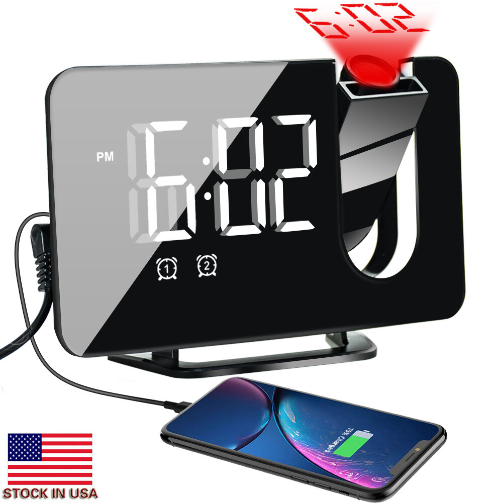 Digital Projection Alarm Clock Snooze LED Display Dual Alarm Clock FM Radio USB gallery