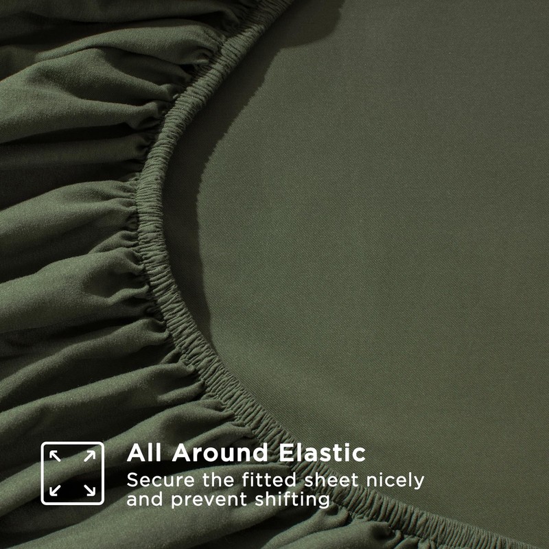 Queen Sheet Set 4 Pieces, Dark Olive Green Super Soft Sheets for Queen Size B... gallery
