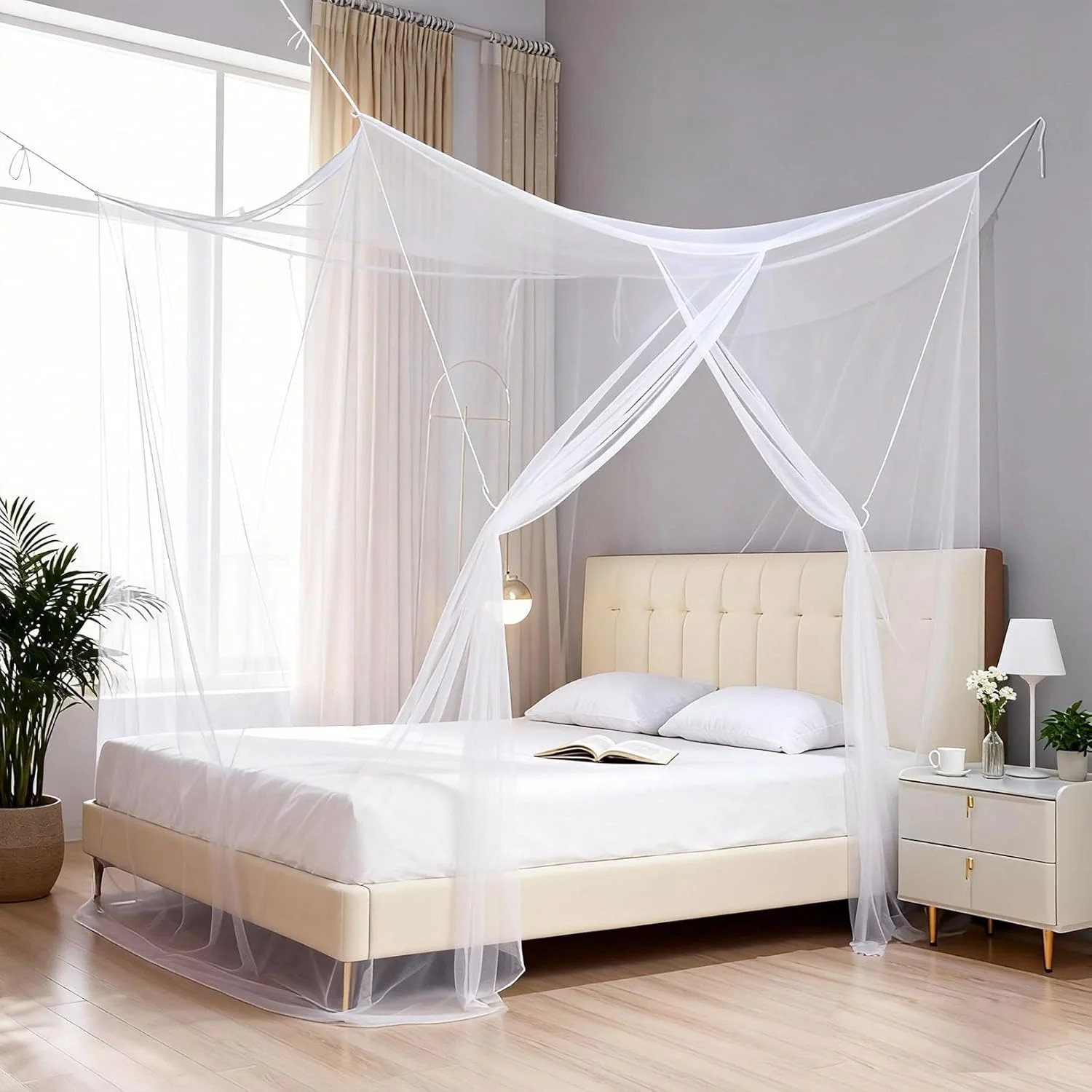 4 Corner Mosquito Net for Bed - Universal Fit for Full Twin Queen King Beds Effe gallery
