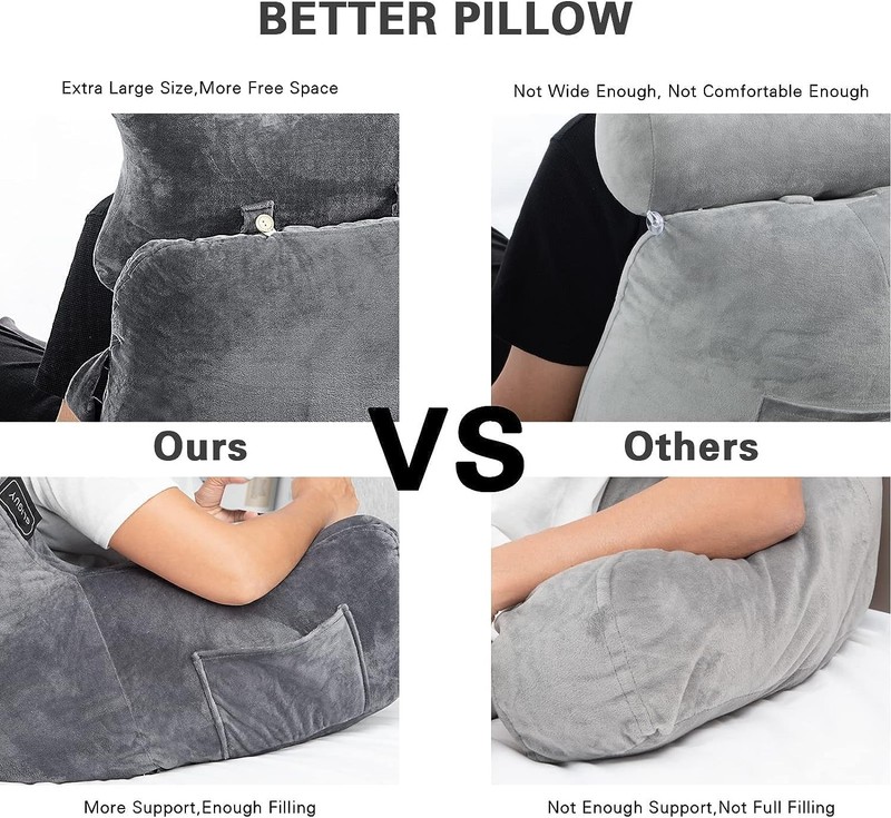Soft 31" Reading Pillow with Neck Roll & Pockets - Perfect for Relaxing & Gaming gallery