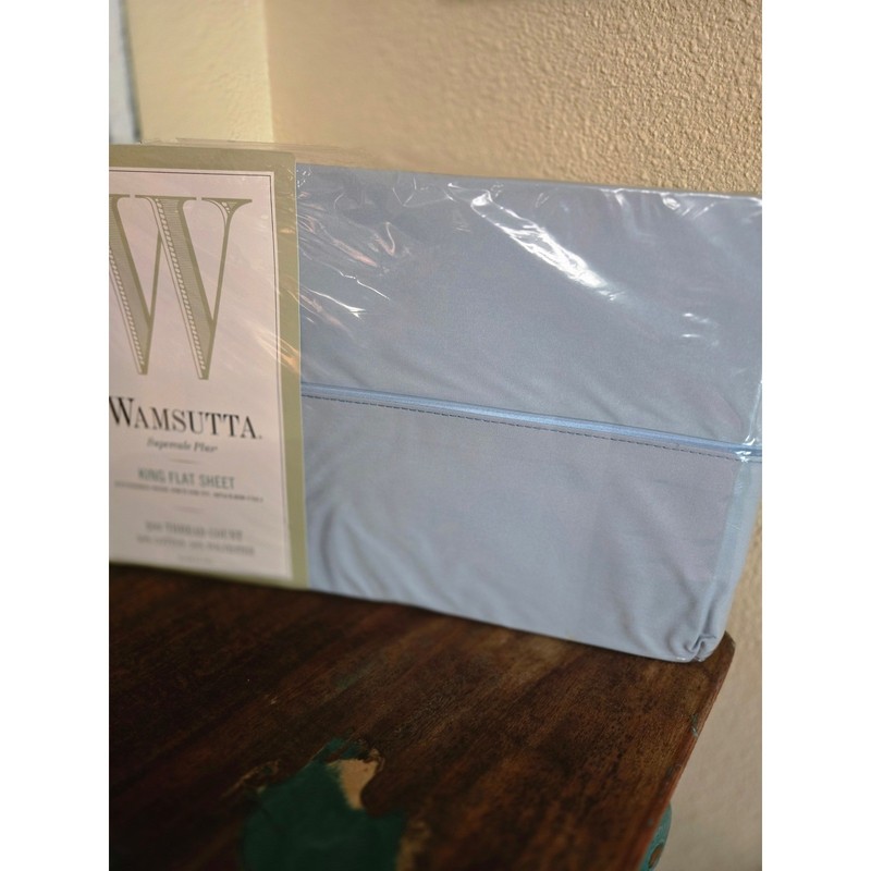 Wamsutta Supercale Plus King Flat Sheet Light Blue 200 TC Percale Made in USA gallery