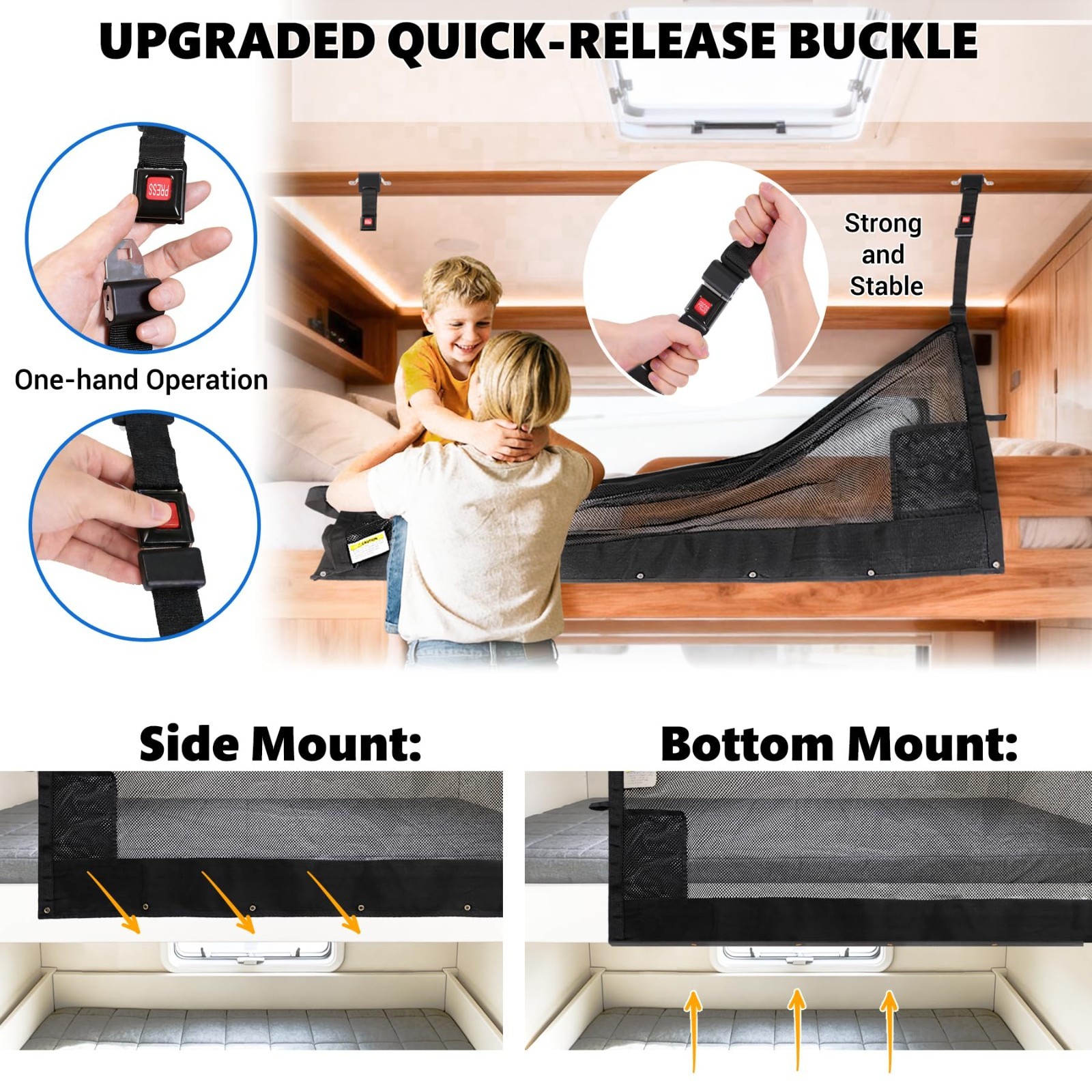 59" x 18" Adjustable RV Bunk Bed Safety Net with Quick Release Buckles - Travel gallery