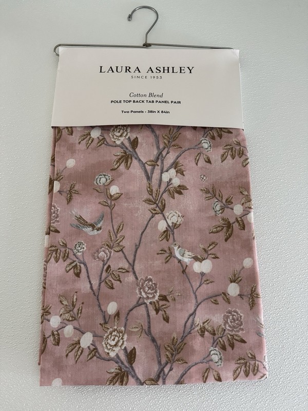 NIP Laura Ashley Window Curtains 2 Panels 38 x 84 Birds Rose Pink Brown Back Tab gallery