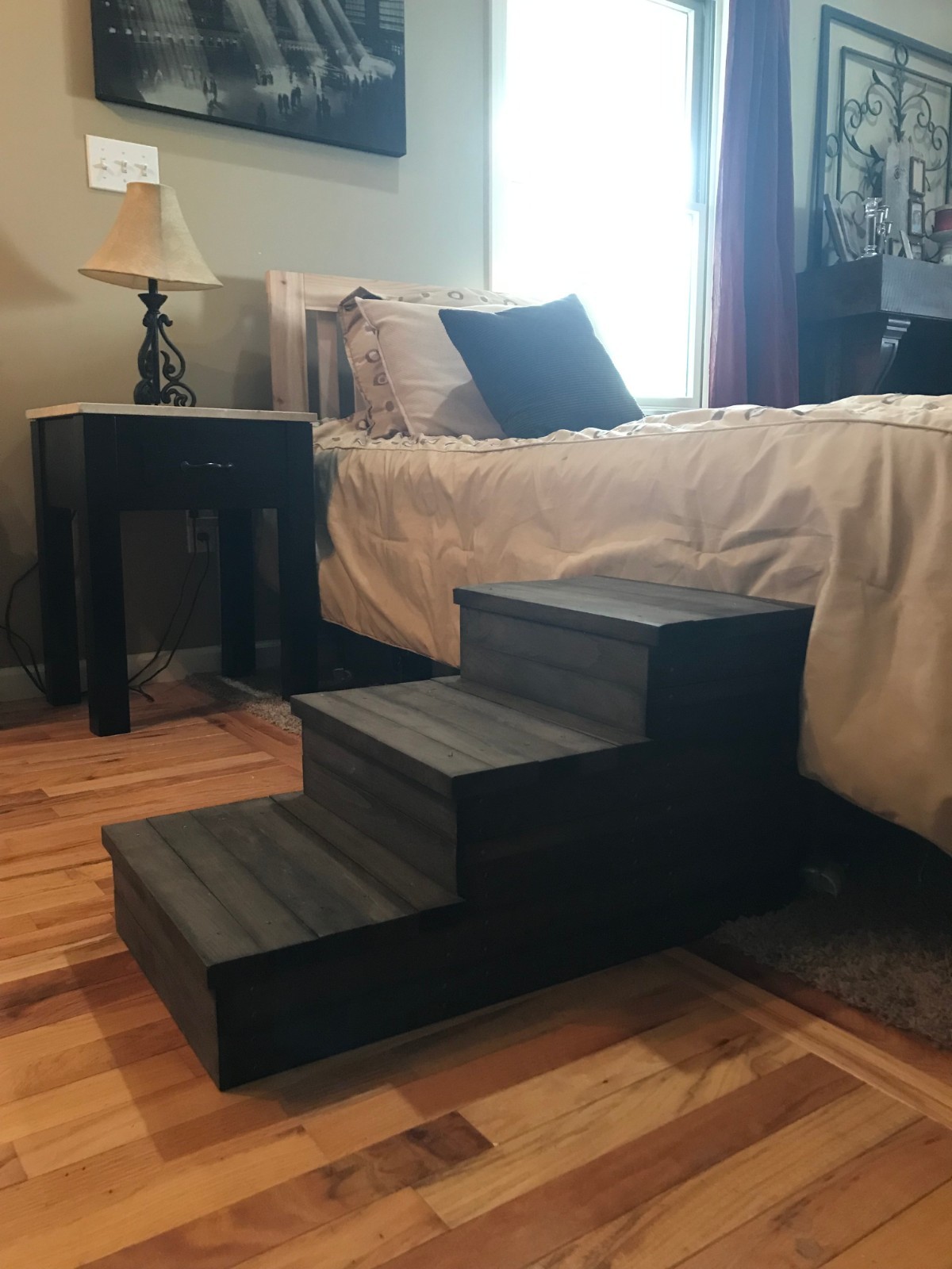 Rustic Dark Walnut Wooden Pet Stairs – 3 Step Dog & Cat Ramp for Bed or Couch gallery