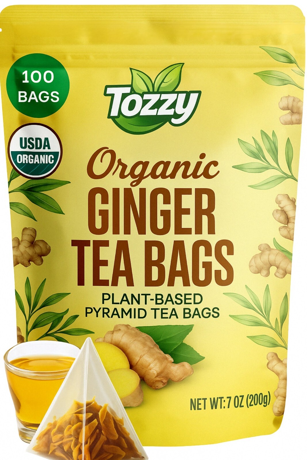 Organic Ginger Tea Bags - 100 Count (Plant-Based Pyramid Tea Bags) gallery