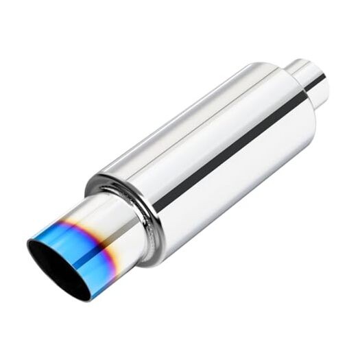 2" Exhaust Muffler, 2 inch Inlet 2 Intlet 3 outlet Blue Burnt Angle Cut gallery