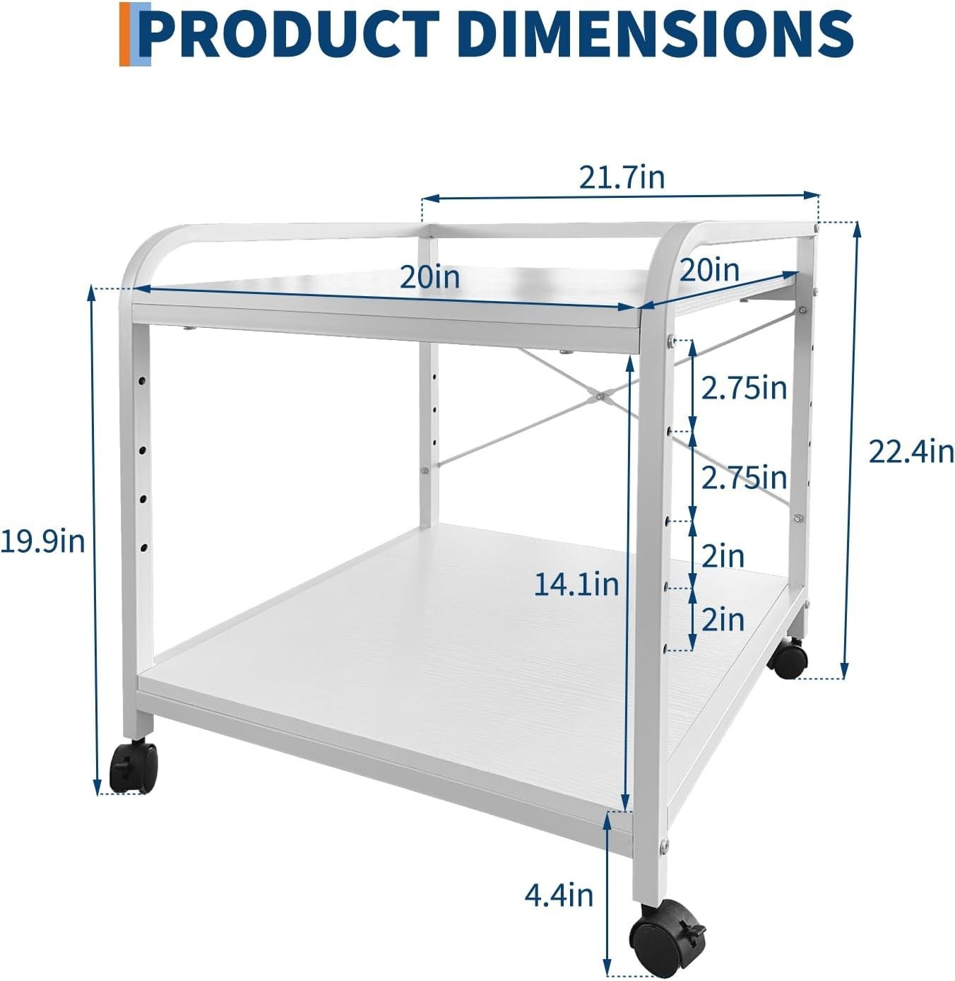 Under Desk Printer Stand 2-Tier Rolling Printer Cart 20'' D Mobile Printer Table gallery