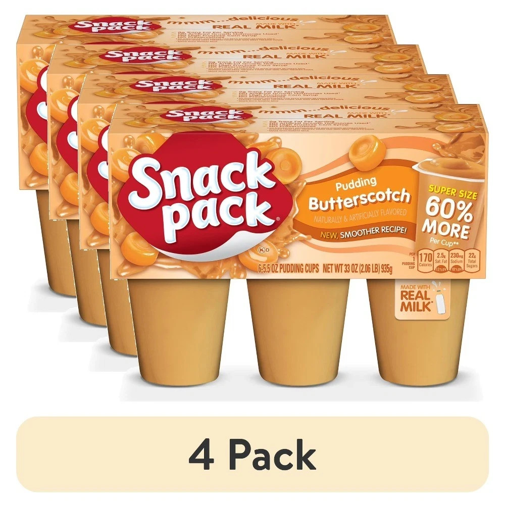 (4 pack) Snack Pack Super Size Butterscotch Pudding, 5.5 oz Pudding Cups,6 Count