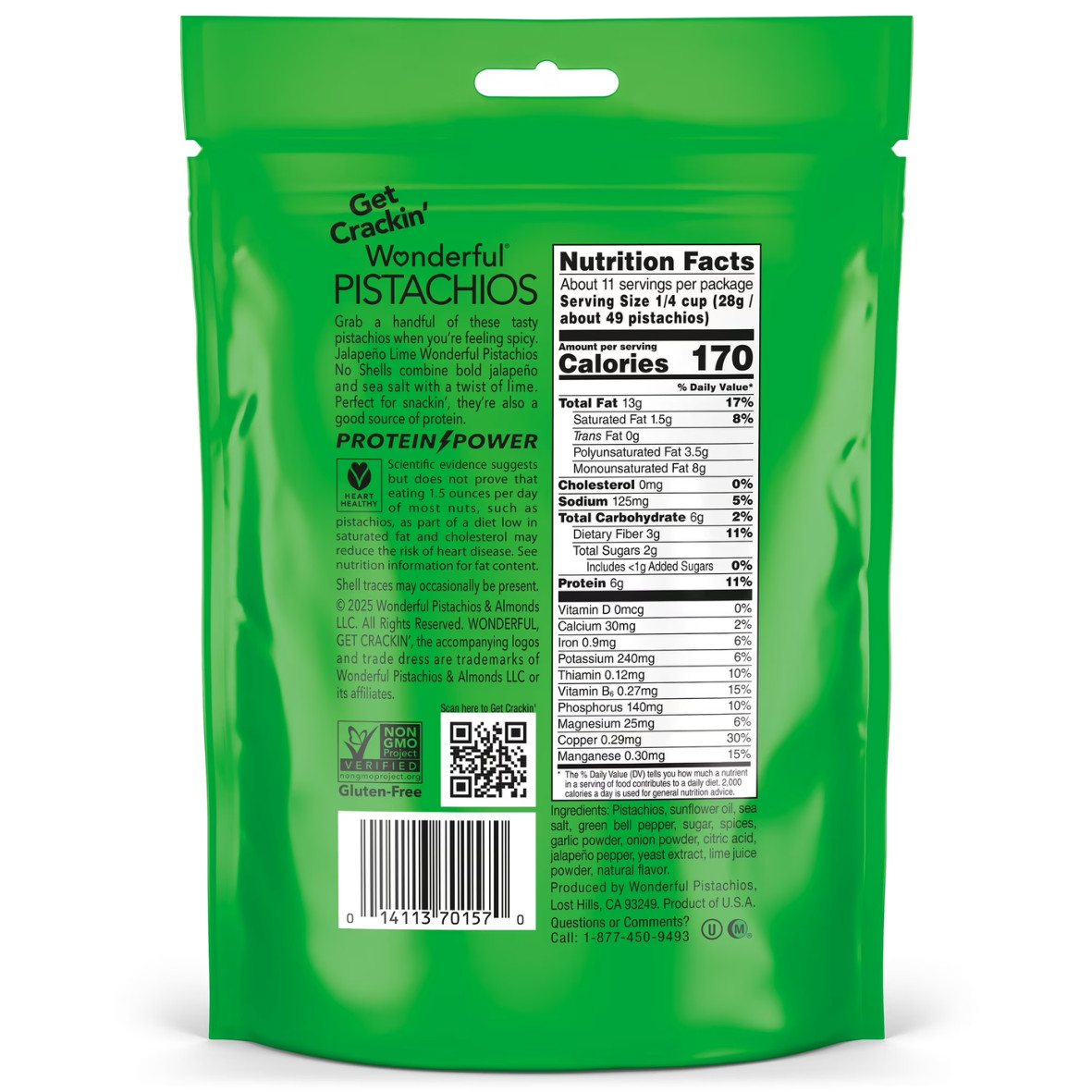 3 Pack - Wonderful Pistachios No Shells Jalapeno Lime Nuts, 11 Ounce Bag gallery