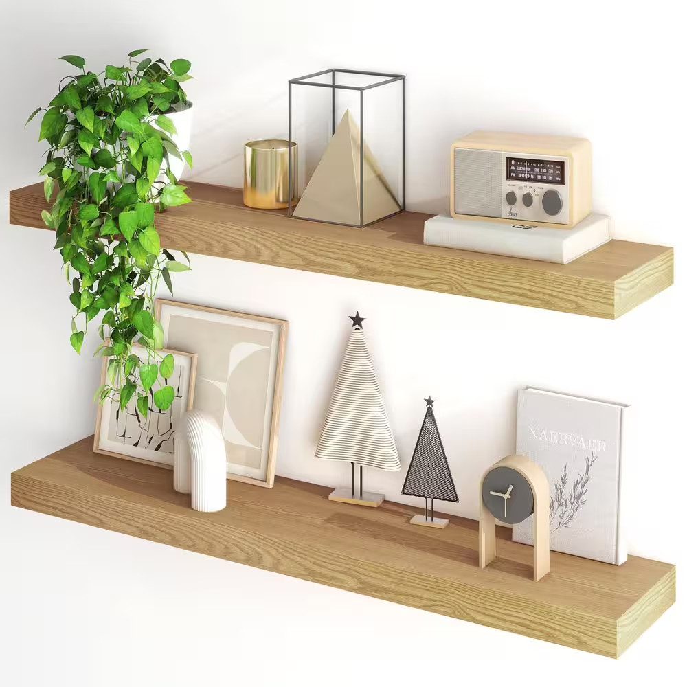 40 In. W X 7 In. D Oak Floating Shelves Decorative Wall Shelf Set of 2 gallery