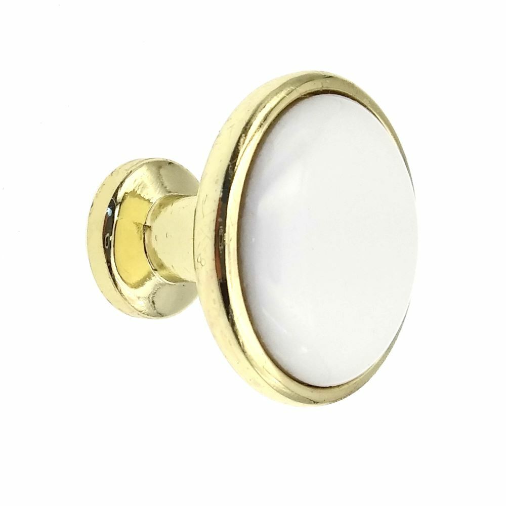 25 Pack Polished Brass with White Ceramic 1 1/4" Cabinet Knobs Kraftmaid 7050846 gallery
