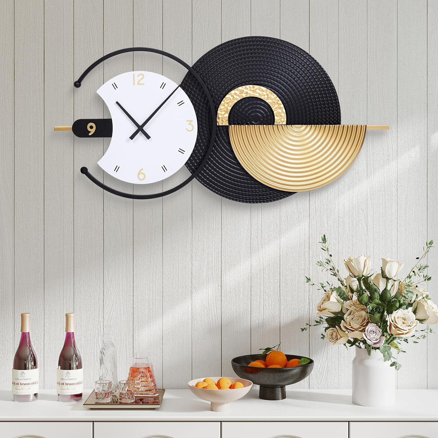 35×18 Inch Modern Abstract Metal Decor Wall Clock | silent non-ticking gallery