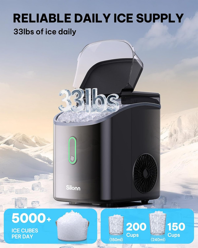 Nugget Ice Maker Countertop, Pebble Ice Makers with Crushed Soft Chewable Ice, 3 gallery
