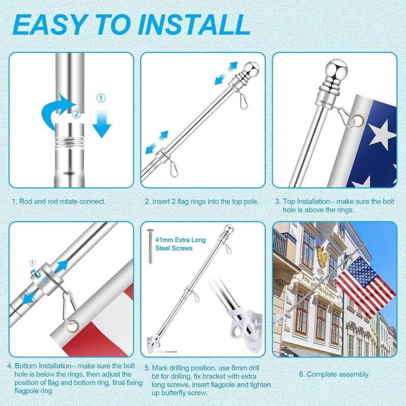 7-foot-1-inch rotating flagpole set, compatible with 3x5 and 4x6 flag sizes gallery