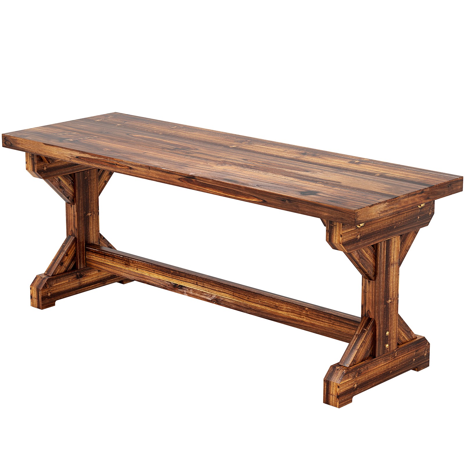 Fir Wood Backless Garden Bench Outdoor Patio Loveseat X-Base Seat Carbonized gallery