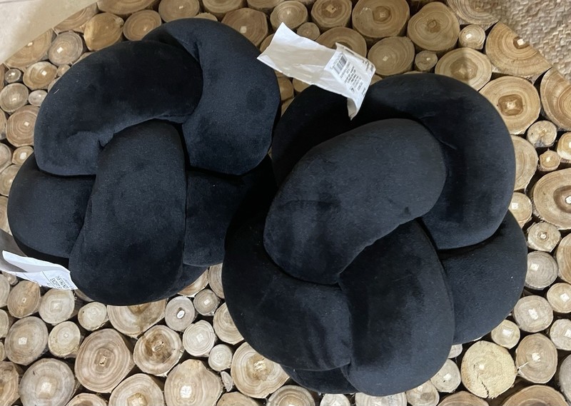 NWT-2 Room Essentials Knot Mod Art Deco 11" Jet Black Velvet Pillows Memory Foam gallery