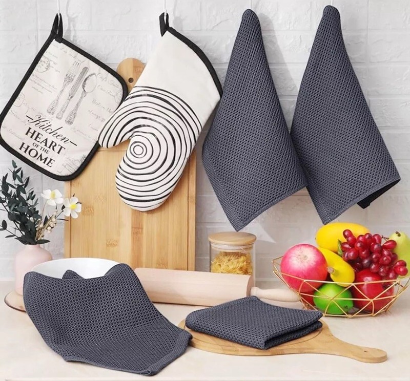 Dark Grey Super Absorbant Waffle Weave Kitchen Dish Cloths Dish Towels Set Of 5 gallery