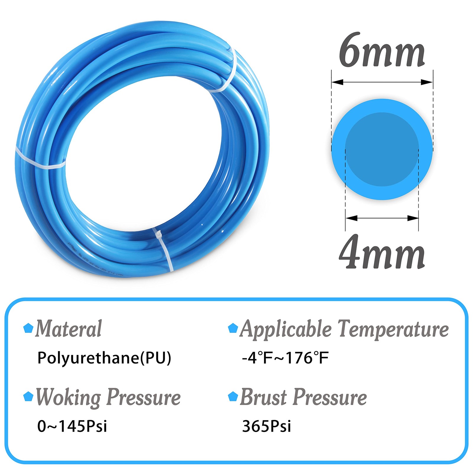 MSAEIQUN Pneumatic Tubing Blue Polyurethane PU Air Hose Pipe 6mm x 10M, gallery