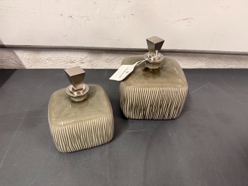 Uttermost Cayson Ribbed Ceramic Bottles (SET OF 2 - 6"x8"x6" & 7"x9"x7") # 18938 gallery