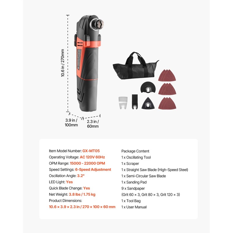 Uimoso Corded Oscillating Multitool, 3A Power, 6 Adjustable Speed Settings gallery