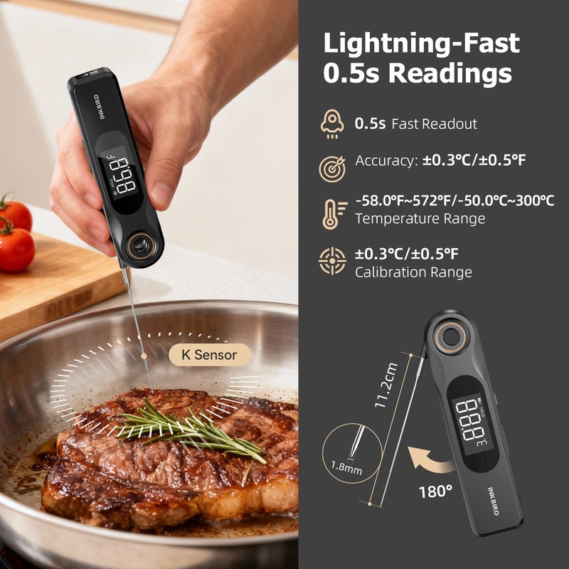 INKBIRD Dual-display Instant Read BBQ Thermometer 1.8mm Ultra Thin Probe Candy gallery