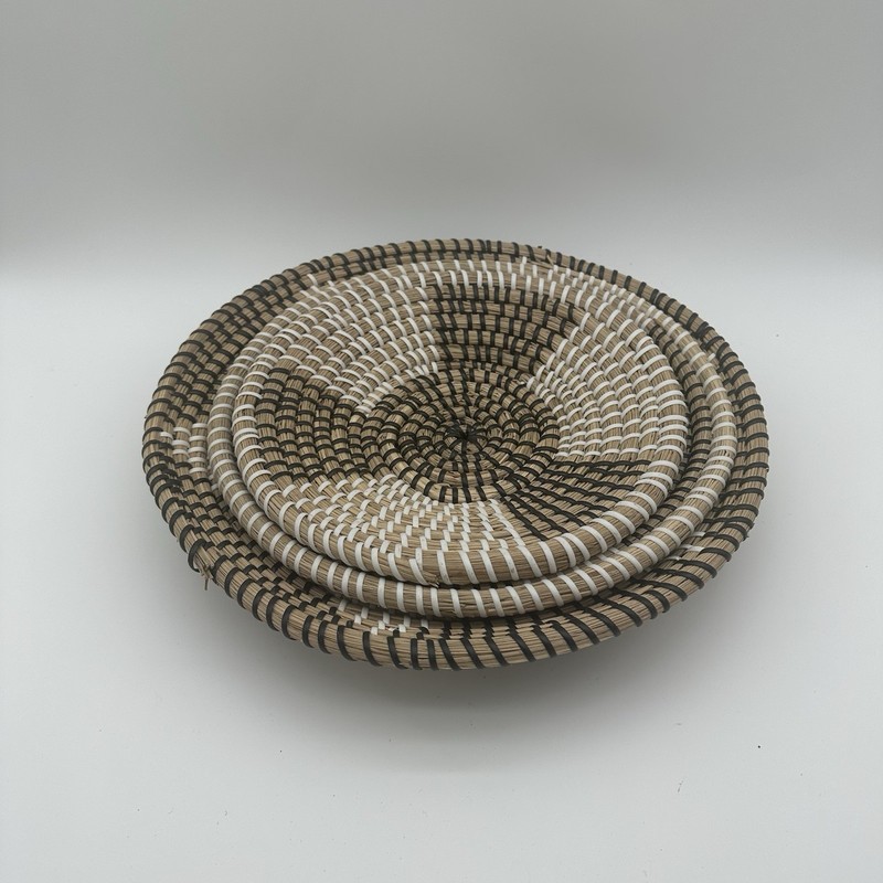 Boho Coiled Seagrass Baskets Decorative Set Of 3 14" 12" 10" Black, White,Beige gallery