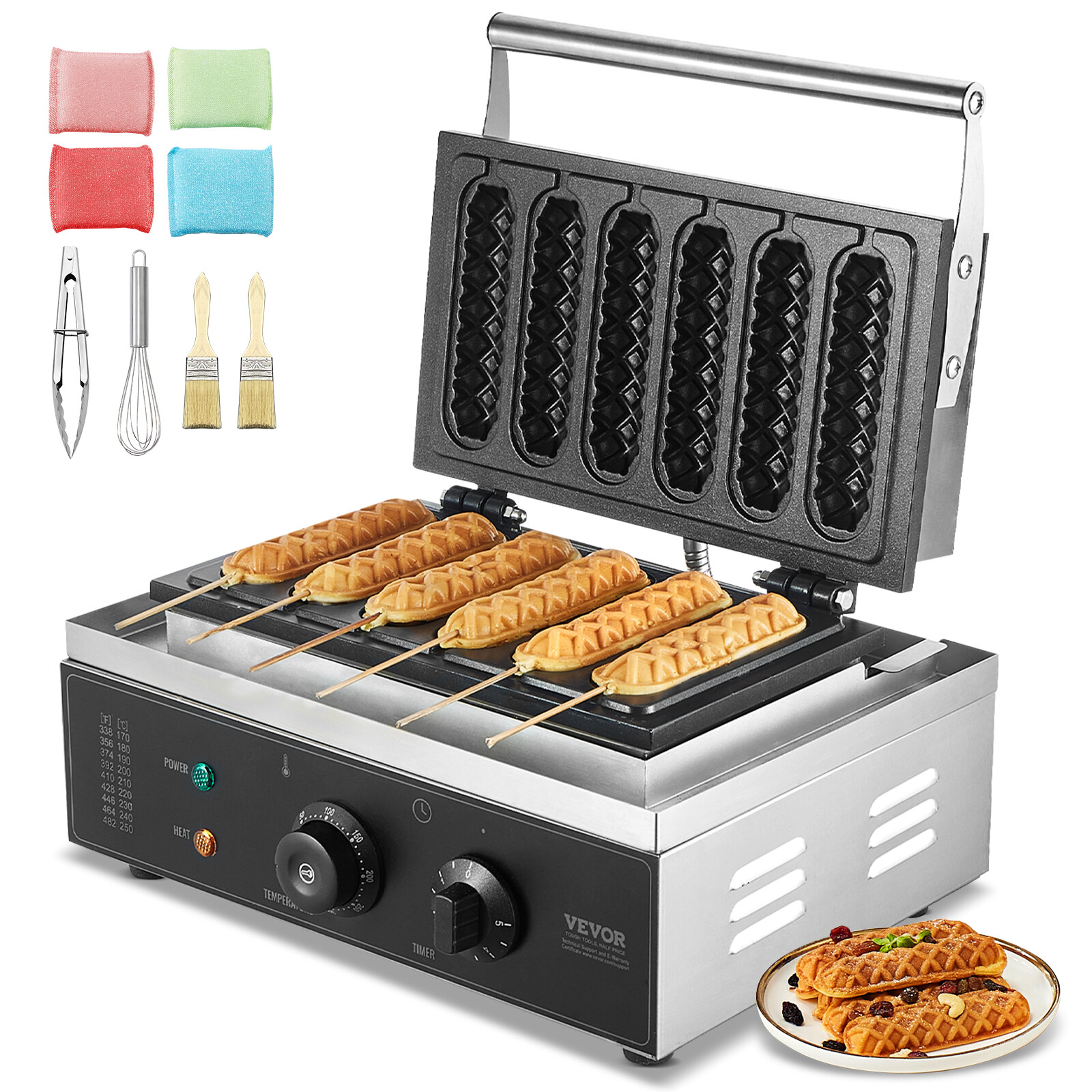 VEVOR 6PCS Commercial Waffle Stick Maker Waffle Baker Hot Dog Waffle Iron 1500W gallery
