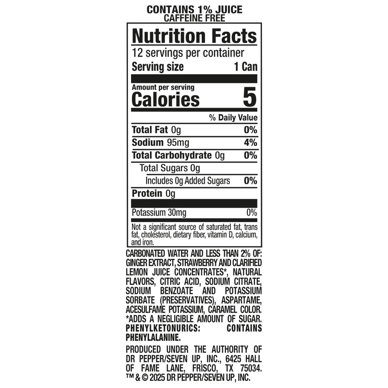 Canada Dry Fruit Splash Strawberry Ginger Ale Zero Sugar Soda, 12 fl oz cans, 12 gallery