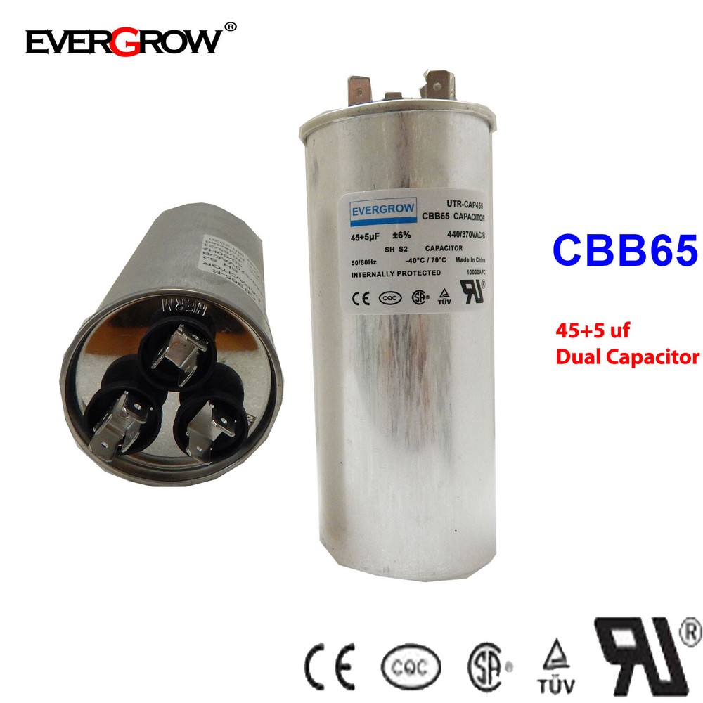 45+5 MFD Capacitor for AC Air Conditioning Unit, Condenser Straight Cool