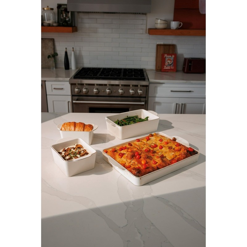 Cream Ceramic Nesting Bakeware Set 4-Piece Solid Print gallery