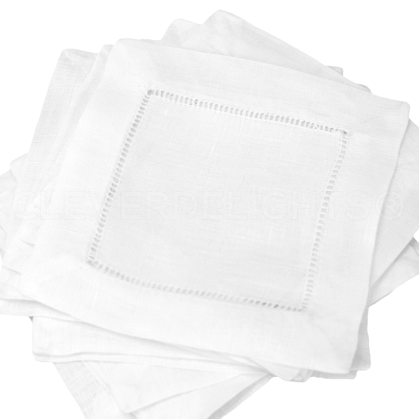 12 Pack - White Hemstitch Cocktail Napkins - 100% Cotton - 6 Inch Cloth Coasters gallery