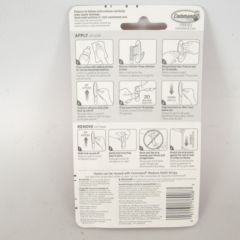 3M Command Hooks 3 Lb Medium Designer Lot of 8 Hooks NIP gallery