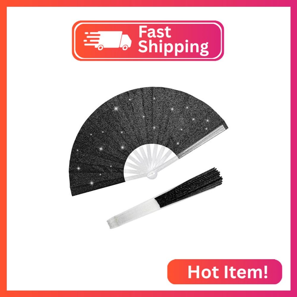EOSAU Large Glitter Folding Hand Fans for Women Foldable Handheld Clack Fans for gallery