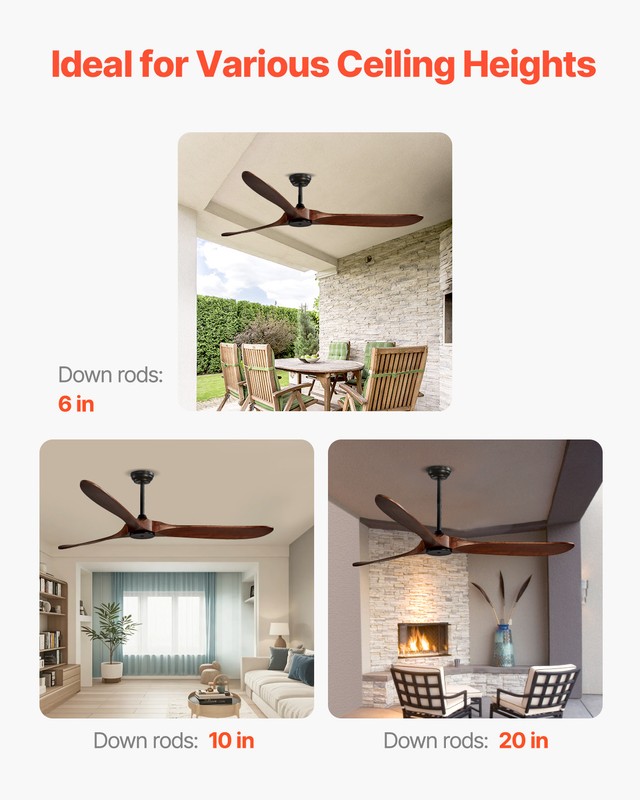 VEVOR 72" Ceiling Fan Remote Control Reversible DC Motor Wood Blade Walnut gallery
