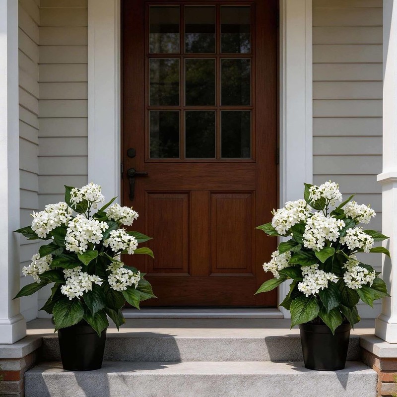 24 Inch Artificial White Hydrangea Potted Plant, 2 Pack Faux Silk Flower Bonsai gallery