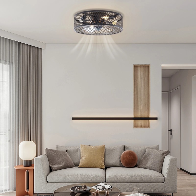 Farmhouse Cage Ceiling Fan with Light & Remote – Rustic Modern Enclosed Fan gallery