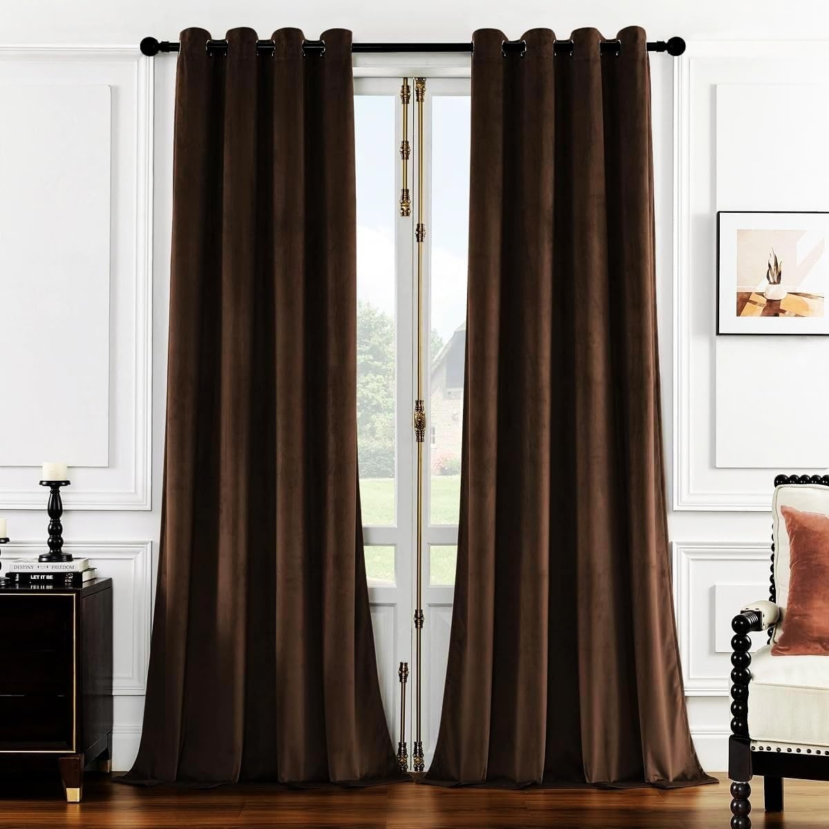 SMILETIME Brown Long Luxury Velvet Curtain Panels W Grommet 2 Panels 52W x 108L gallery