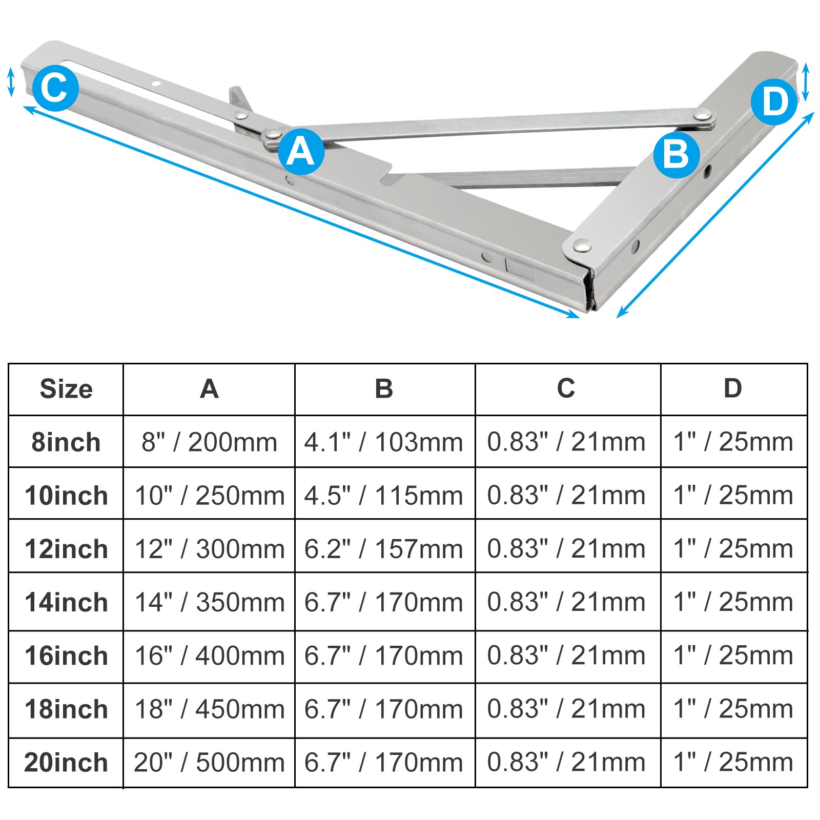 2/4Pcs 8-20" Folding Shelf Brackets Heavy Duty L Bench Bracket DIY Collapsible gallery
