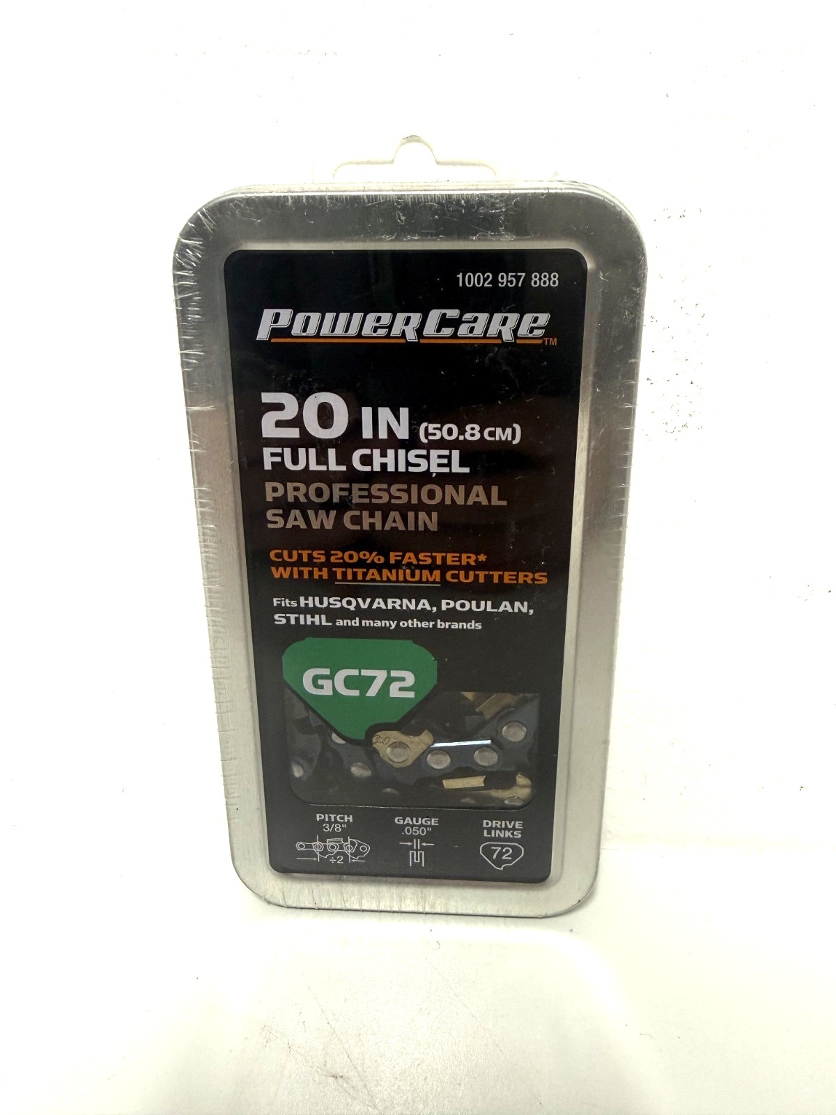 Powercare Pro GC72 Full Chisel 20 in Saw Chain w/ Titanium Chain Loop 7/32 File gallery