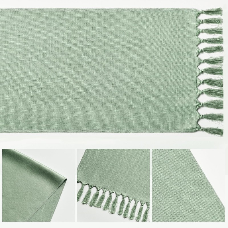 Farmhouse Style Sage Green Table Runner - 13x48 Inch, Machine Washable Design gallery