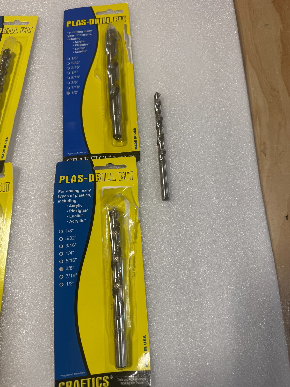 CRAFTICS 5/16" 3/8" 7/16" 1/2" PLAS-DRILL BITS Drill Bits for Plastics LOT OF 18 gallery